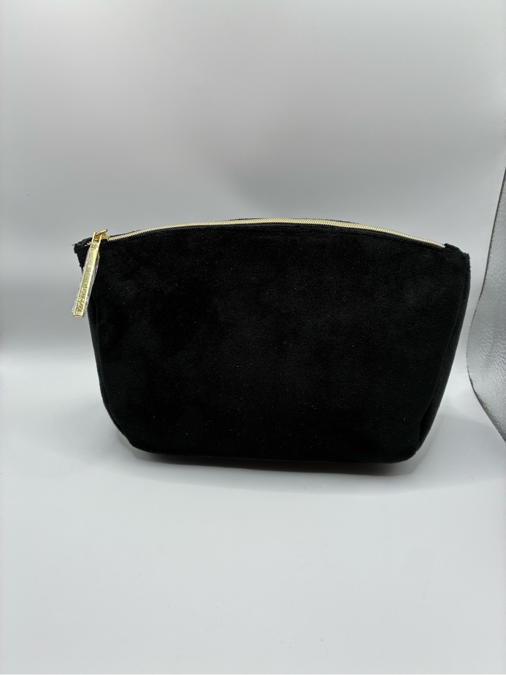 Classic Black Suede Cosmetic Pouch with Gold Zip